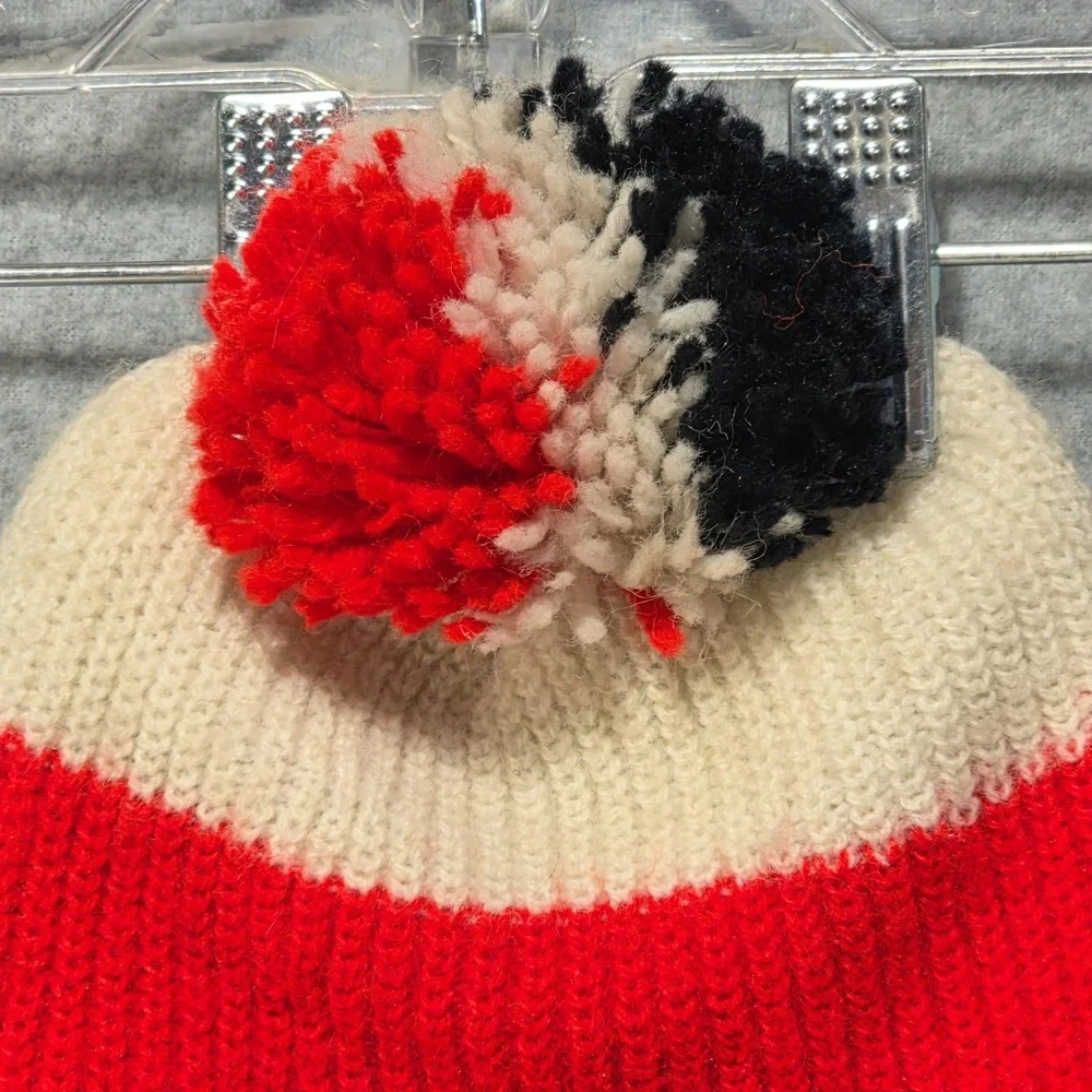 Disney Mickey Mouse Club Unisex Knit Beanie Pom Hat Red Black White Vintage